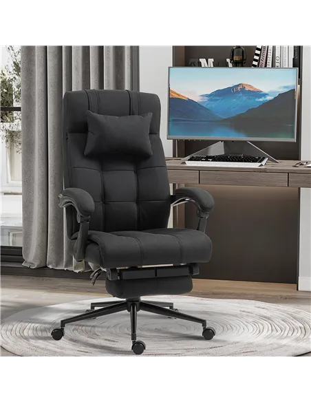 Vinsetto Office Desk Chair with Footrest, Headrest Pillow, Home Office Chair with Reclining Backrest, Swivel Wheels, Black