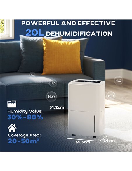 HOMCOM 20L Dehumidifier, with Touch Control - White