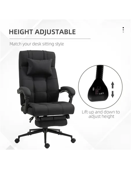 Vinsetto Office Desk Chair with Footrest, Headrest Pillow, Home Office Chair with Reclining Backrest, Swivel Wheels, Black