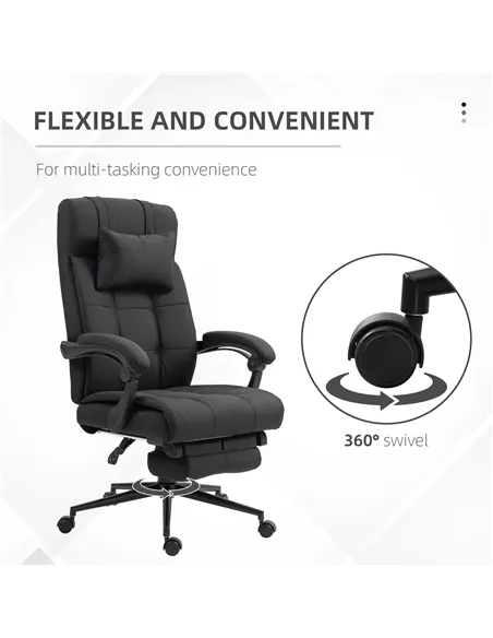 Vinsetto Office Desk Chair with Footrest, Headrest Pillow, Home Office Chair with Reclining Backrest, Swivel Wheels, Black