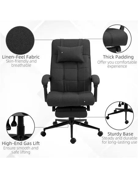 Vinsetto Office Desk Chair with Footrest, Headrest Pillow, Home Office Chair with Reclining Backrest, Swivel Wheels, Black