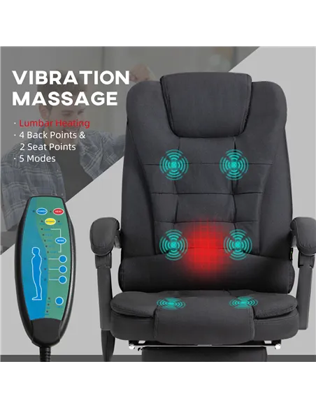 Vinsetto Six-Point Massage and Heated Office Chair - Black