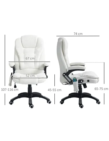 Vinsetto Boucle Six-Point Massage Office Chair - White
