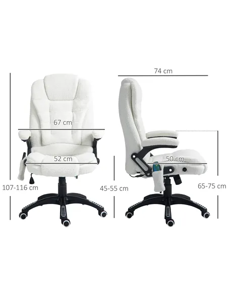 Vinsetto Boucle Six-Point Massage Office Chair - White