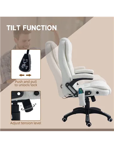Vinsetto Boucle Six-Point Massage Office Chair - White