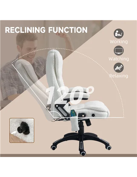 Vinsetto Boucle Six-Point Massage Office Chair - White