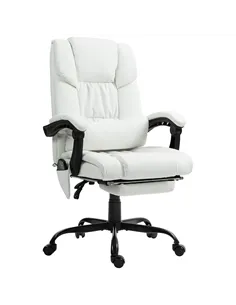 Vinsetto 6-Point Massage Office Chair, PU Leather Desk Chair with Adjustable Height and Footrest for Home Office, White