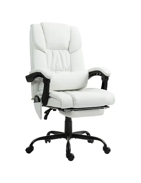Vinsetto 6-Point Massage Office Chair, PU Leather Desk Chair with Adjustable Height and Footrest for Home Office, White