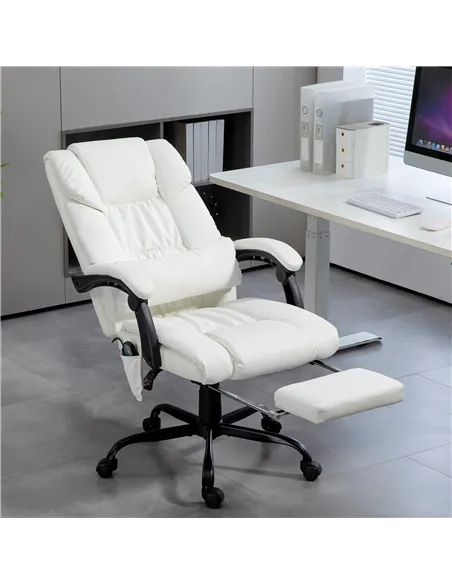 Vinsetto 6-Point Massage Office Chair, PU Leather Desk Chair with Adjustable Height and Footrest for Home Office, White
