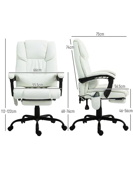 Vinsetto 6-Point Massage Office Chair, PU Leather Desk Chair with Adjustable Height and Footrest for Home Office, White