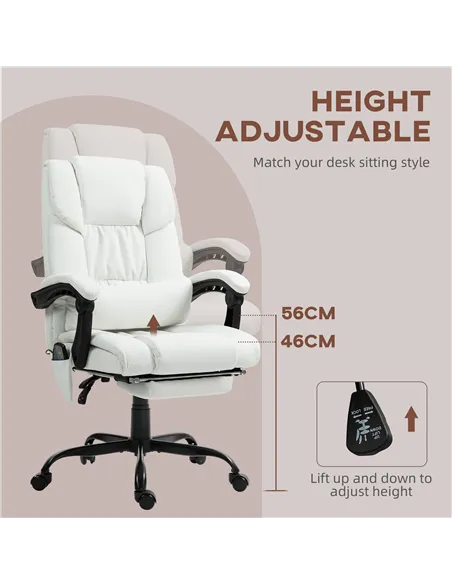Vinsetto 6-Point Massage Office Chair, PU Leather Desk Chair with Adjustable Height and Footrest for Home Office, White