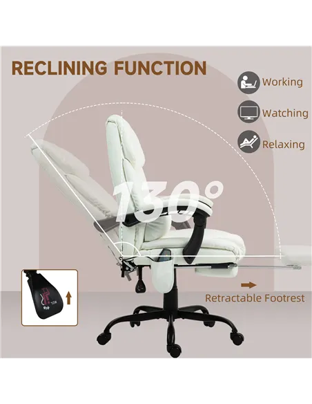 Vinsetto 6-Point Massage Office Chair, PU Leather Desk Chair with Adjustable Height and Footrest for Home Office, White