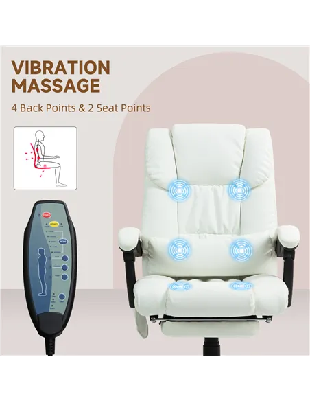 Vinsetto 6-Point Massage Office Chair, PU Leather Desk Chair with Adjustable Height and Footrest for Home Office, White