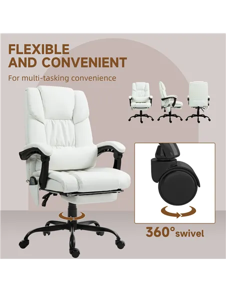 Vinsetto 6-Point Massage Office Chair, PU Leather Desk Chair with Adjustable Height and Footrest for Home Office, White