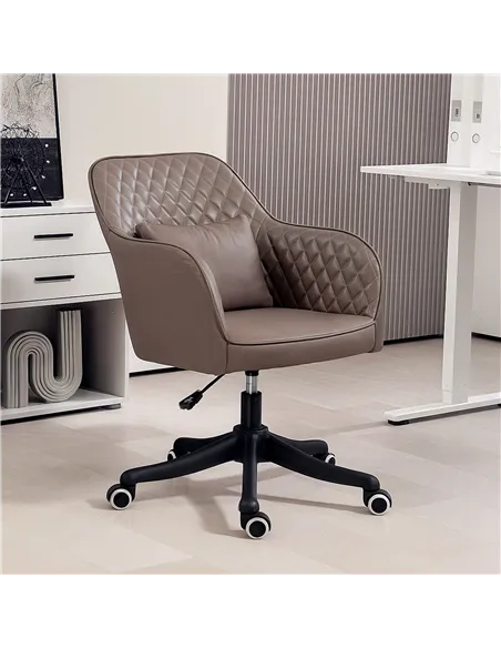Vinsetto Microfiber Office Chair, Desk Chair, Makeup Vanity Chair with Massage Lumbar Pillow and Rolling Wheels for Bedroom and 