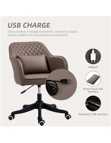 Vinsetto Microfiber Office Chair, Desk Chair, Makeup Vanity Chair with Massage Lumbar Pillow and Rolling Wheels for Bedroom and 