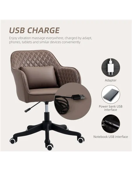 Vinsetto Microfiber Office Chair, Desk Chair, Makeup Vanity Chair with Massage Lumbar Pillow and Rolling Wheels for Bedroom and 