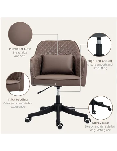 Vinsetto Microfiber Office Chair, Desk Chair, Makeup Vanity Chair with Massage Lumbar Pillow and Rolling Wheels for Bedroom and 