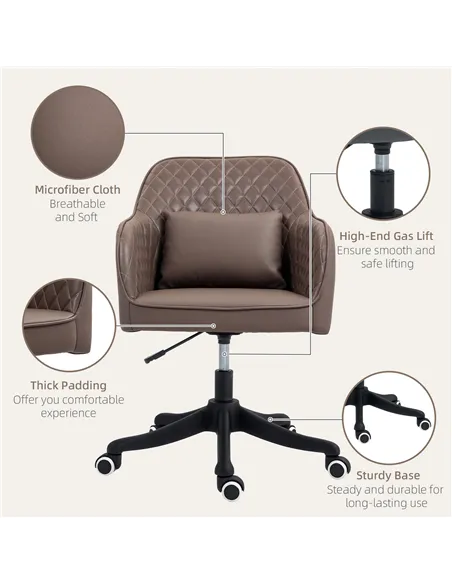 Vinsetto Microfiber Office Chair, Desk Chair, Makeup Vanity Chair with Massage Lumbar Pillow and Rolling Wheels for Bedroom and 