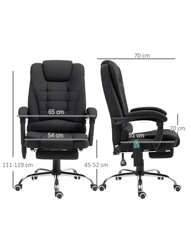 Vinsetto Office Chair with 6 Point Massage and Back Heat, Microfibre Desk Chair with Footrest Adjustable Height and Swivel Wheel