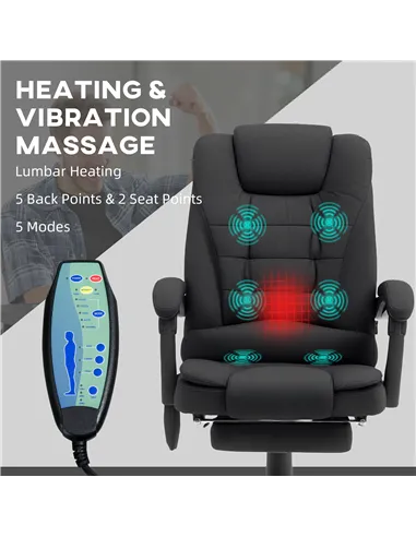 Vinsetto Office Chair with 6 Point Massage and Back Heat, Microfibre Desk Chair with Footrest Adjustable Height and Swivel Wheel