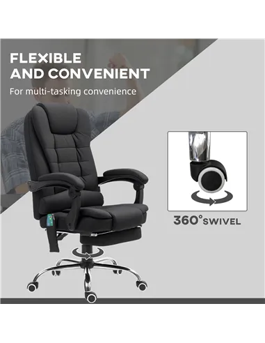 Vinsetto Office Chair with 6 Point Massage and Back Heat, Microfibre Desk Chair with Footrest Adjustable Height and Swivel Wheel