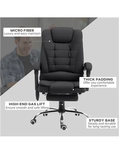 Vinsetto Office Chair with 6 Point Massage and Back Heat, Microfibre Desk Chair with Footrest Adjustable Height and Swivel Wheel