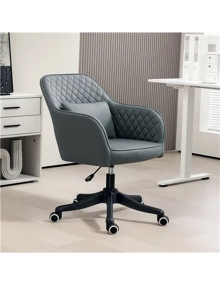 Vinsetto Microfiber Office Chair, Desk Chair, Makeup Vanity Chair with Massage Lumbar Pillow and Rolling Wheels for Bedroom and 
