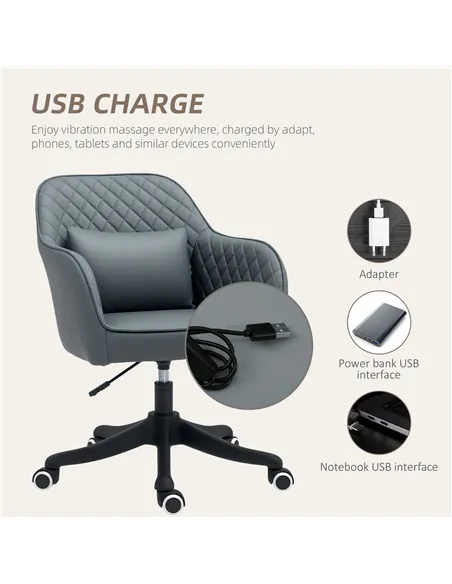 Vinsetto Microfiber Office Chair, Desk Chair, Makeup Vanity Chair with Massage Lumbar Pillow and Rolling Wheels for Bedroom and 