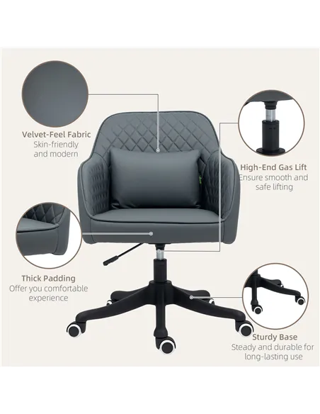 Vinsetto Microfiber Office Chair, Desk Chair, Makeup Vanity Chair with Massage Lumbar Pillow and Rolling Wheels for Bedroom and 