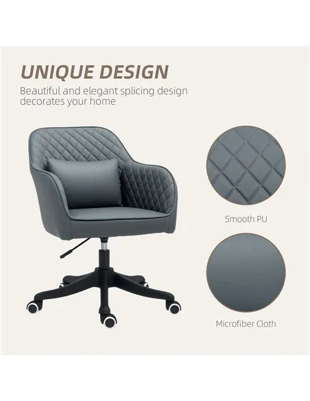 Vinsetto Microfiber Office Chair, Desk Chair, Makeup Vanity Chair with Massage Lumbar Pillow and Rolling Wheels for Bedroom and 