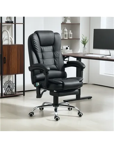 Vinsetto Office Chair with 6 Point Massage and Back Heat, PU Desk Chair with Footrest Adjustable Height and Swivel Wheels, Back 