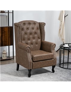HOMCOM Wingback Accent Chair Tufted Chesterfield-style Armchair with Nail Head Trim for Living Room Bedroom Brown 2