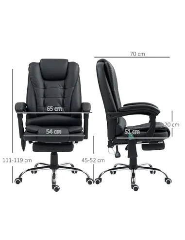 Vinsetto Office Chair with 6 Point Massage and Back Heat, PU Desk Chair with Footrest Adjustable Height and Swivel Wheels, Back 