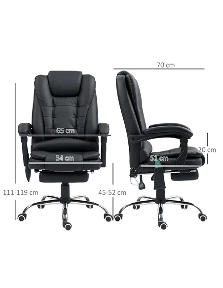 Vinsetto Office Chair with 6 Point Massage and Back Heat, PU Desk Chair with Footrest Adjustable Height and Swivel Wheels, Back 