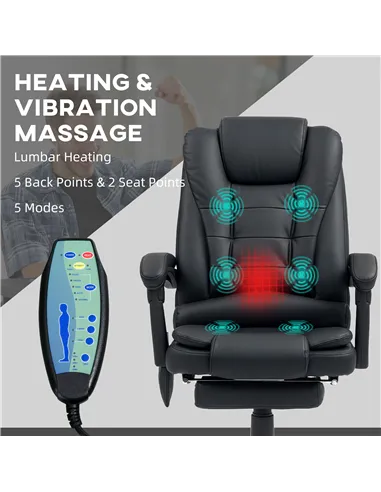Vinsetto Office Chair with 6 Point Massage and Back Heat, PU Desk Chair with Footrest Adjustable Height and Swivel Wheels, Back 