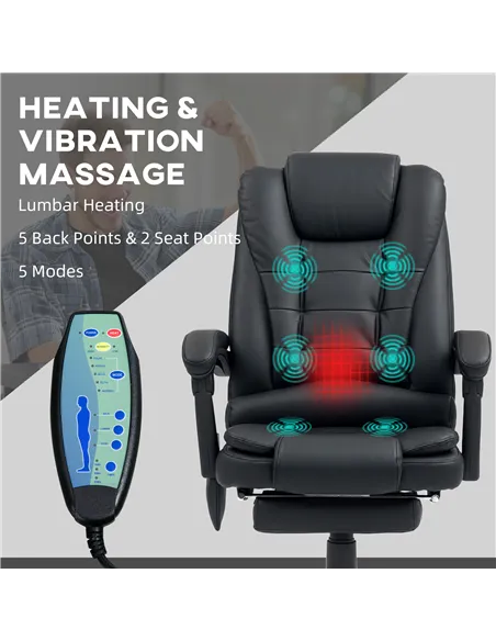 Vinsetto Office Chair with 6 Point Massage and Back Heat, PU Desk Chair with Footrest Adjustable Height and Swivel Wheels, Back 