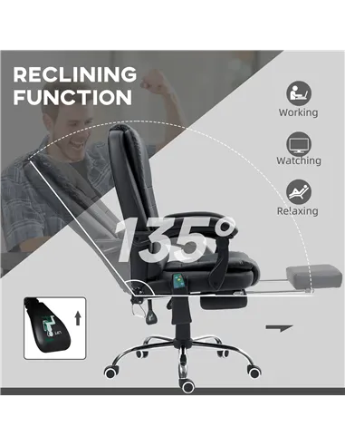 Vinsetto Office Chair with 6 Point Massage and Back Heat, PU Desk Chair with Footrest Adjustable Height and Swivel Wheels, Back 