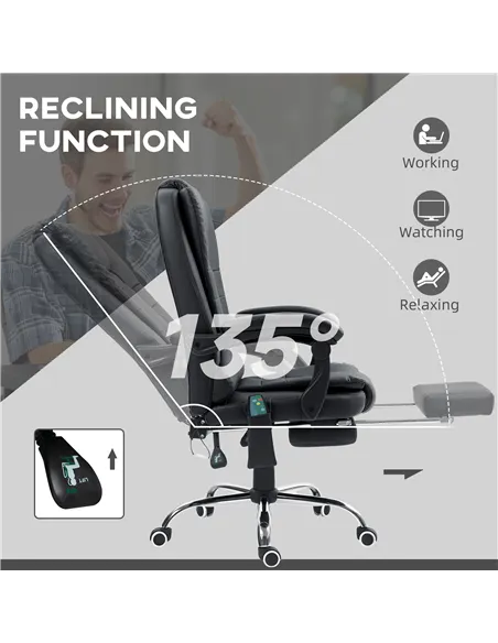 Vinsetto Office Chair with 6 Point Massage and Back Heat, PU Desk Chair with Footrest Adjustable Height and Swivel Wheels, Back 