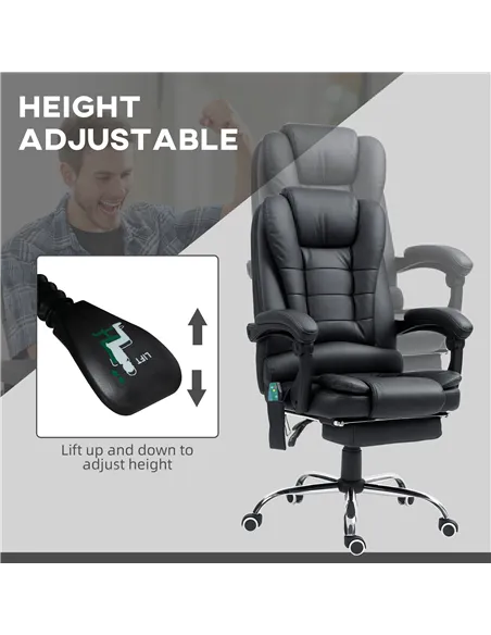 Vinsetto Office Chair with 6 Point Massage and Back Heat, PU Desk Chair with Footrest Adjustable Height and Swivel Wheels, Back 