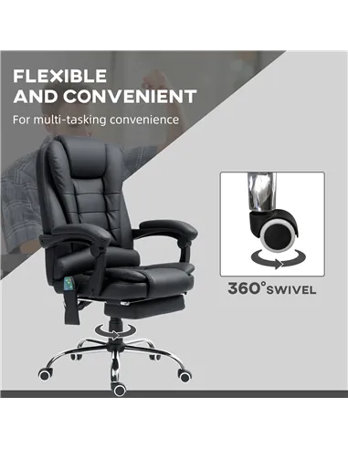 Vinsetto Office Chair with 6 Point Massage and Back Heat, PU Desk Chair with Footrest Adjustable Height and Swivel Wheels, Back 