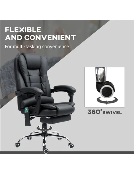 Vinsetto Office Chair with 6 Point Massage and Back Heat, PU Desk Chair with Footrest Adjustable Height and Swivel Wheels, Back 