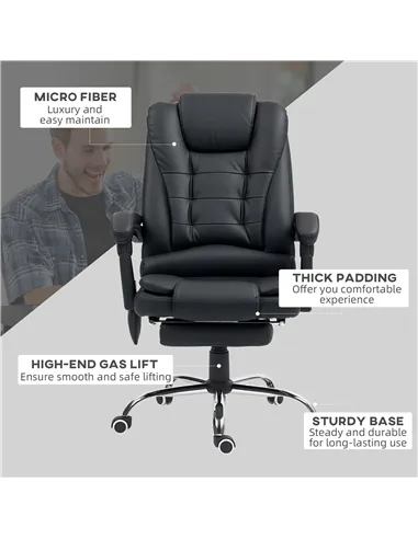 Vinsetto Office Chair with 6 Point Massage and Back Heat, PU Desk Chair with Footrest Adjustable Height and Swivel Wheels, Back 