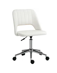 Vinsetto Armless Velvet-Feel Office Chair - Cream White