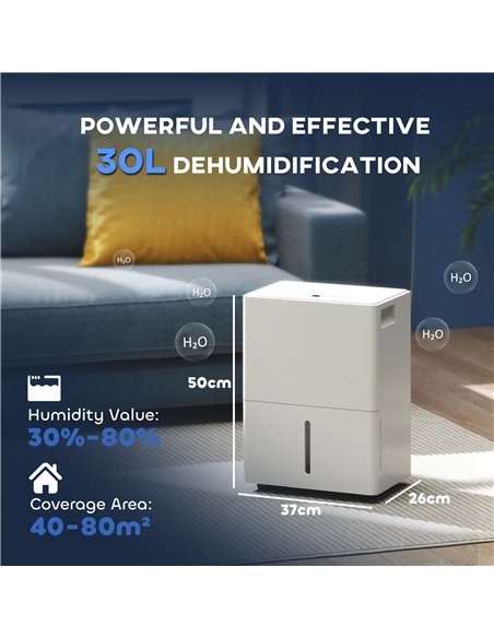HOMCOM 30L Clothes Dryer Dehumidifier - White