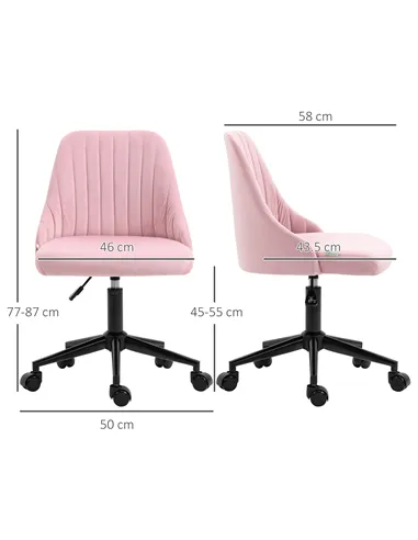 Vinsetto Velvet-Feel Armless Office Chair - Pink