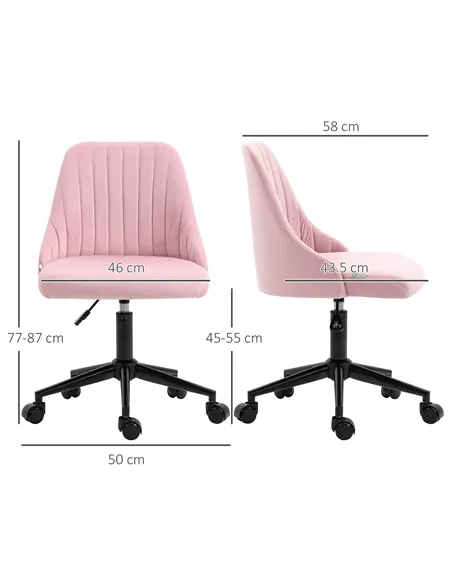 Vinsetto Velvet-Feel Armless Office Chair - Pink