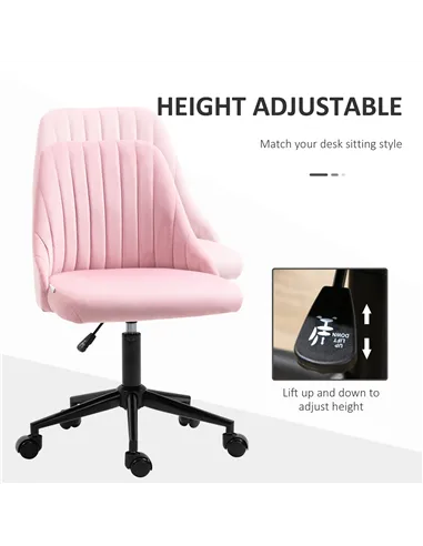 Vinsetto Velvet-Feel Armless Office Chair - Pink