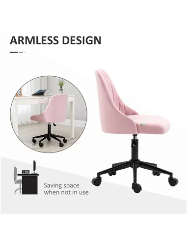 Vinsetto Velvet-Feel Armless Office Chair - Pink