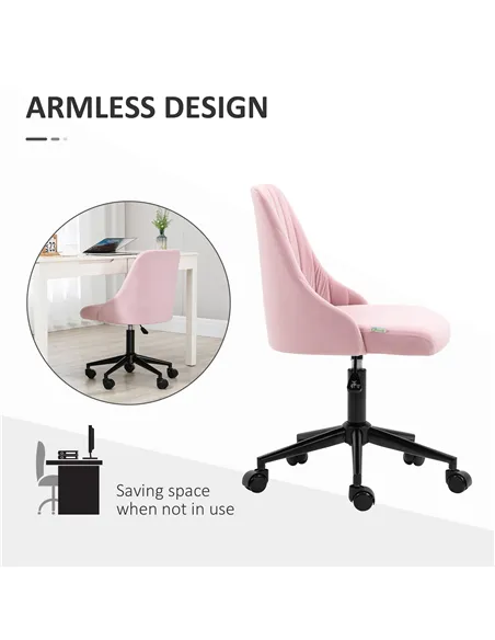 Vinsetto Velvet-Feel Armless Office Chair - Pink